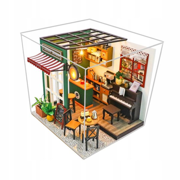 Holzmöbelset für DIY-Puppenhaus mit LED und mehrfarbigem Zubehör