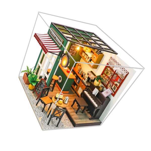Holzmöbelset für DIY-Puppenhaus mit LED und mehrfarbigem Zubehör