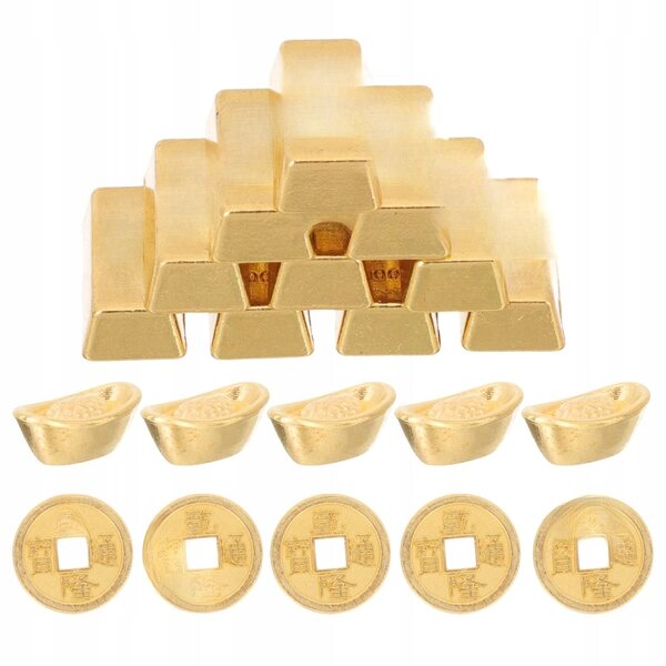 Dekoratives Set aus Mini-Goldbarren und Harzmünzen für Miniaturhäuser