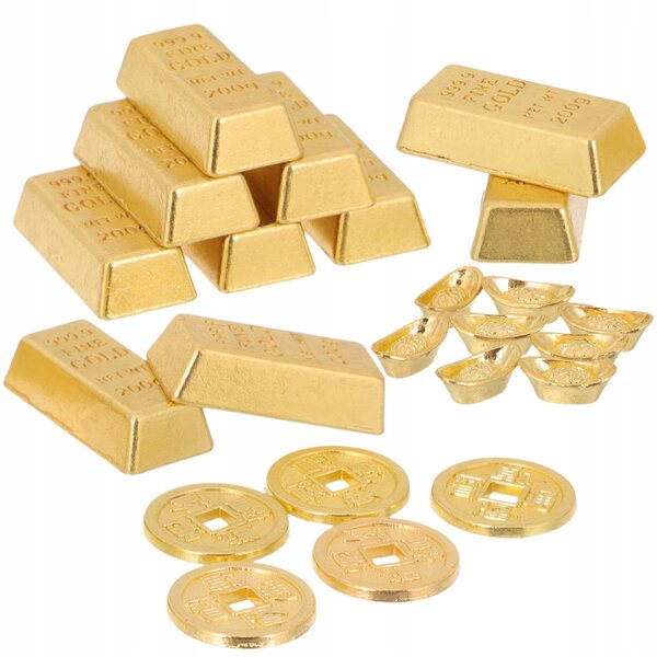 Dekoratives Set aus Mini-Goldbarren und Harzmünzen für Miniaturhäuser