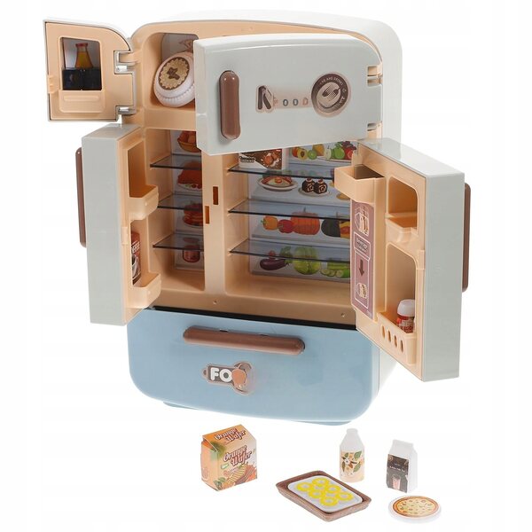Mini Set Cucina Giocattolo con Frigorifero e Alimenti in Plastica per Bambini