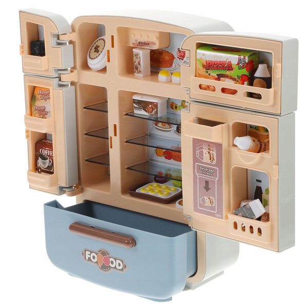 Mini Set Cucina Giocattolo con Frigorifero e Alimenti in Plastica per Bambini