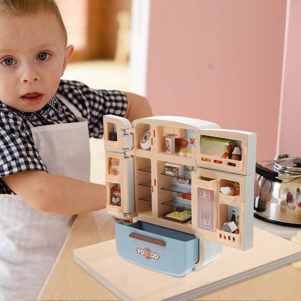 Mini Set Cucina Giocattolo con Frigorifero e Alimenti in Plastica per Bambini