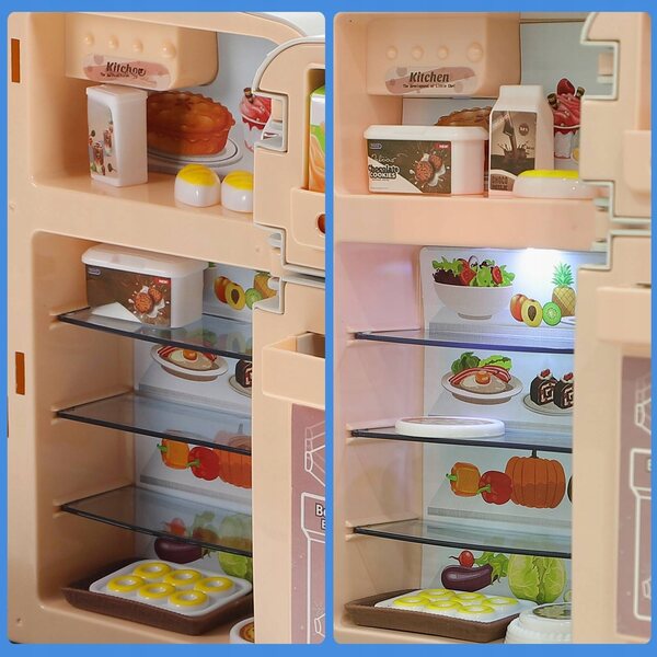 Mini Set Cucina Giocattolo con Frigorifero e Alimenti in Plastica per Bambini