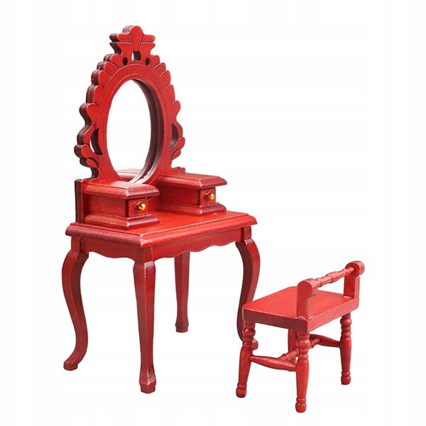 Miniatuur 1/12 toaletka-set met rode houten stoel voor poppenhuis