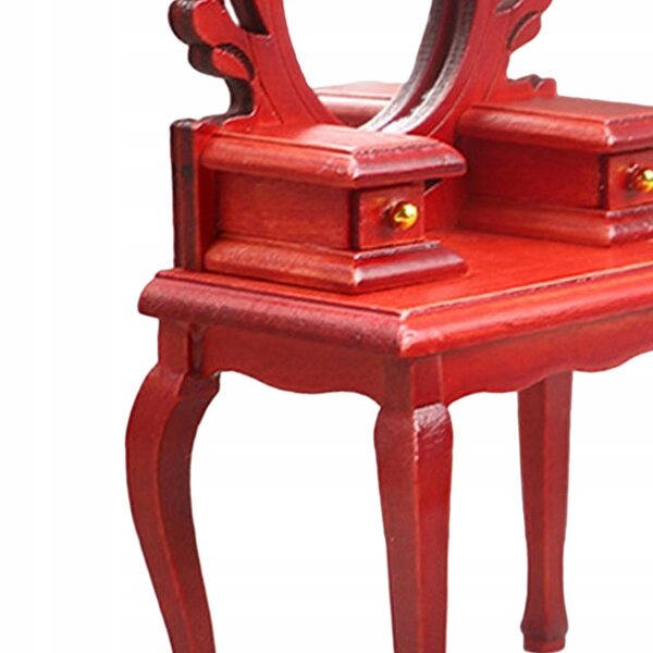 Miniatuur 1/12 toaletka-set met rode houten stoel voor poppenhuis