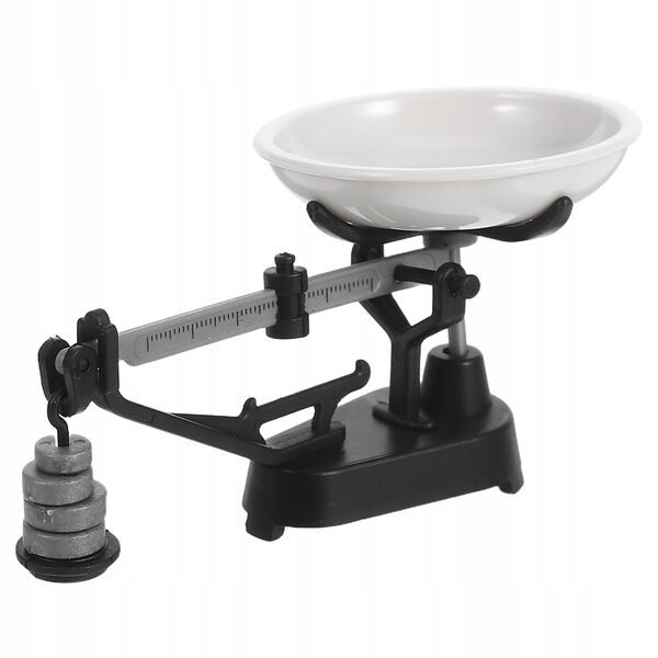 Miniatura bilancia vintage nera in plastica per casa delle bambole 5,5x3,5 cm