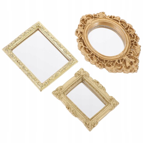 Set 3 Mini Specchi in Plastica Dorata per Decorazioni Case in Miniatura