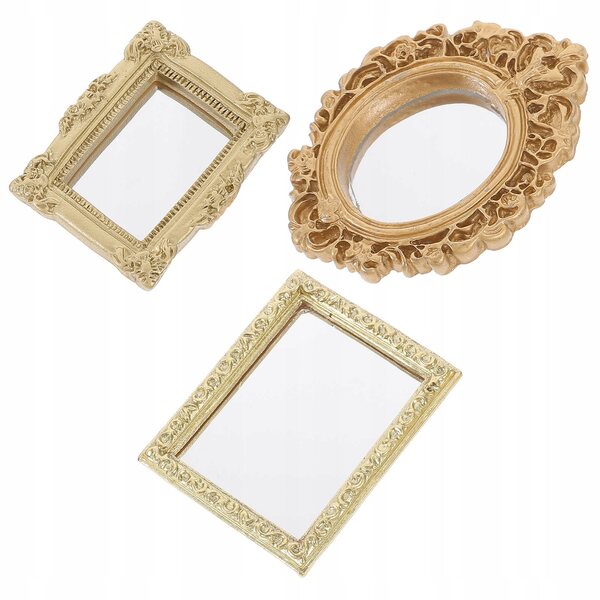 Set 3 Mini Specchi in Plastica Dorata per Decorazioni Case in Miniatura
