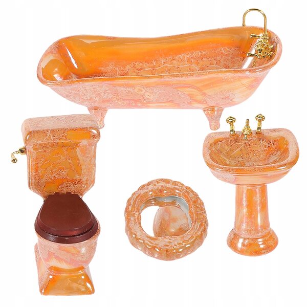 Mini oranje keramische badkamerset voor poppenhuis, realistische accessoires