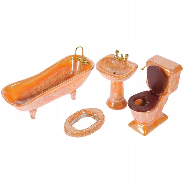 Set Mini Bagno in Ceramica Arancione per Casa delle Bambole, Accessori Realistici