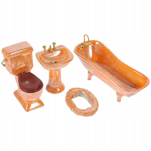 Set Mini Bagno in Ceramica Arancione per Casa delle Bambole, Accessori Realistici