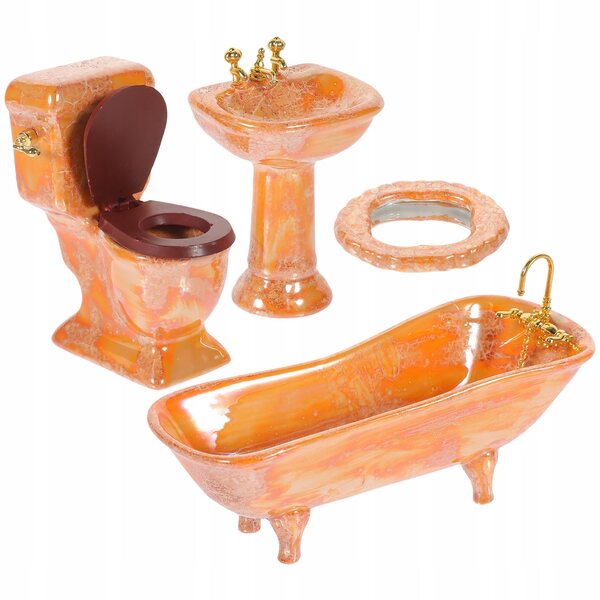 Set Mini Bagno in Ceramica Arancione per Casa delle Bambole, Accessori Realistici