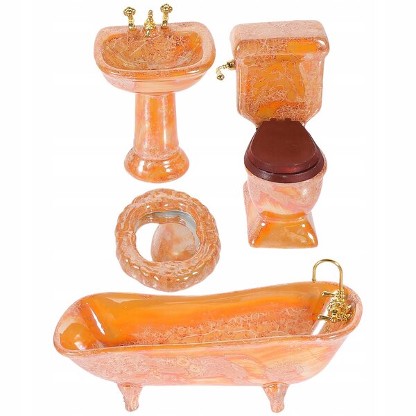 Set Mini Bagno in Ceramica Arancione per Casa delle Bambole, Accessori Realistici