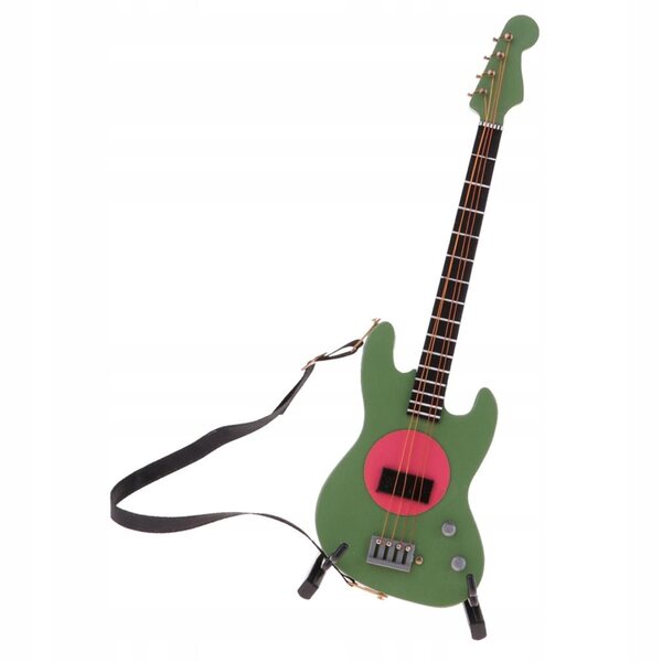 Miniatura chitarra elettrica basso in legno 1/6 con supporto per bambole
