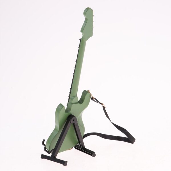Miniatura chitarra elettrica basso in legno 1/6 con supporto per bambole