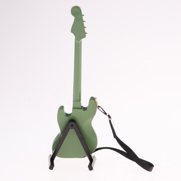 Miniatura chitarra elettrica basso in legno 1/6 con supporto per bambole