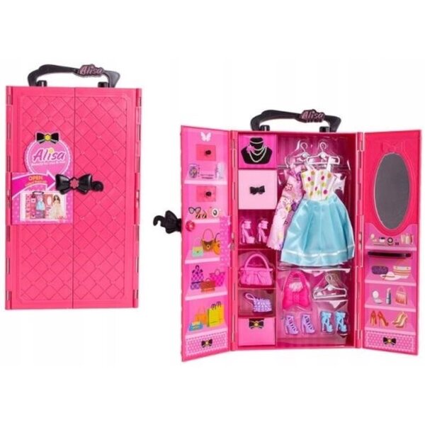 Giochi per Bambine: Armadio con Bambola, Vestiti, Scarpe e Accessori 32x18cm