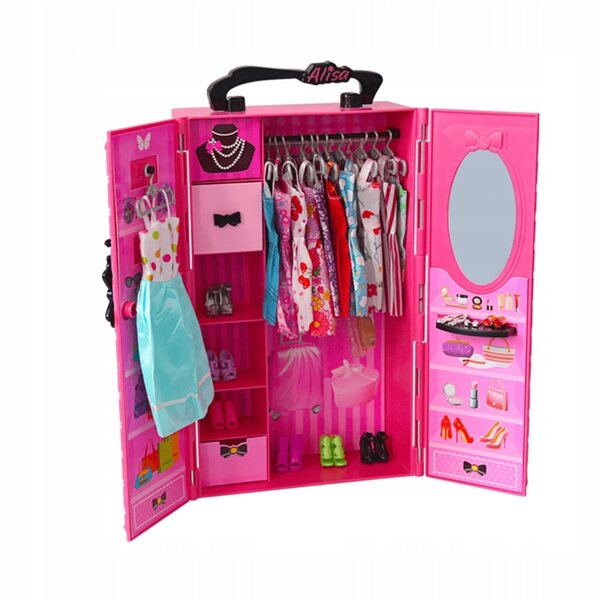Giochi per Bambine: Armadio con Bambola, Vestiti, Scarpe e Accessori 32x18cm