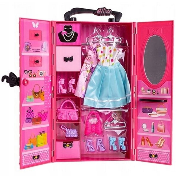 Giochi per Bambine: Armadio con Bambola, Vestiti, Scarpe e Accessori 32x18cm