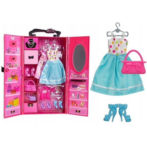Giochi per Bambine: Armadio con Bambola, Vestiti, Scarpe e Accessori 32x18cm
