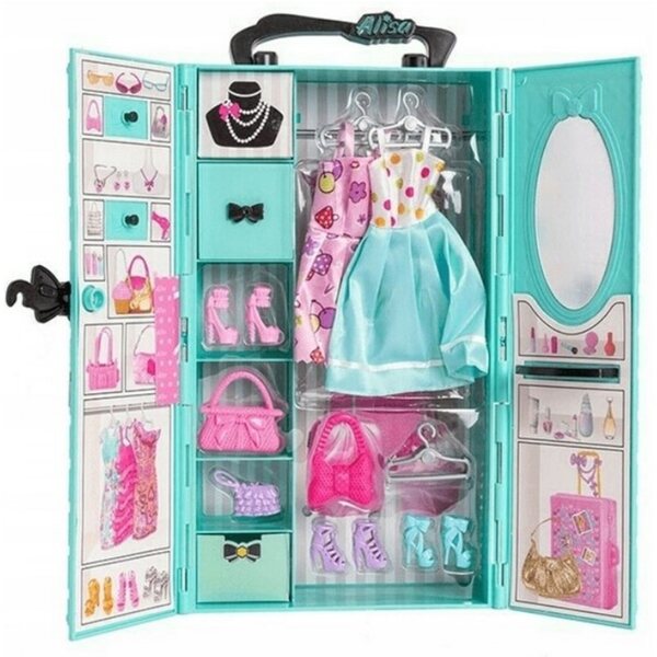 Giochi per Bambine: Armadio con Bambola, Vestiti, Scarpe e Accessori 32x18cm