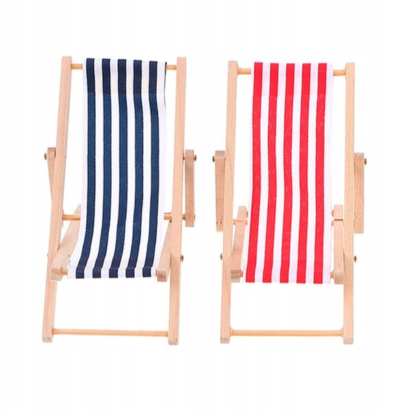 Lot de 2 mini chaises de plage en bois et tissu pour maisons de poupées