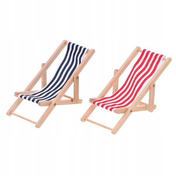 Lot de 2 mini chaises de plage en bois et tissu pour maisons de poupées