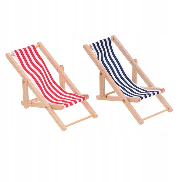Lot de 2 mini chaises de plage en bois et tissu pour maisons de poupées