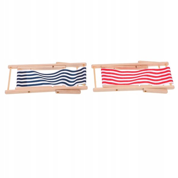 Lot de 2 mini chaises de plage en bois et tissu pour maisons de poupées