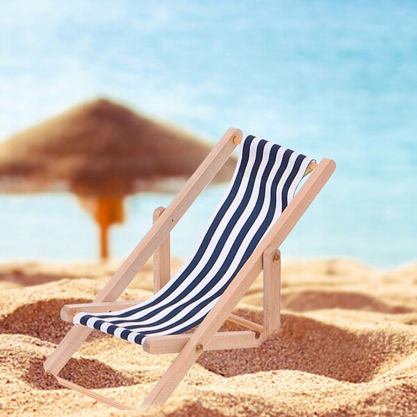 Lot de 2 mini chaises de plage en bois et tissu pour maisons de poupées