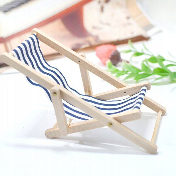Lot de 2 mini chaises de plage en bois et tissu pour maisons de poupées