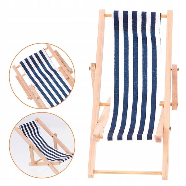 Lot de 2 mini chaises de plage en bois et tissu pour maisons de poupées