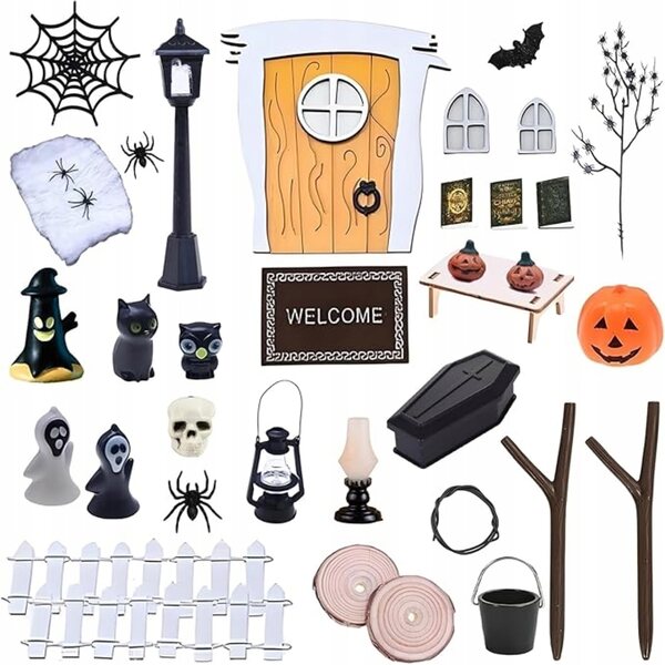 Halloween-Puppenhaus-Miniatur-Set mit detailliertem Zubehör