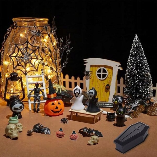 Halloween-Puppenhaus-Miniatur-Set mit detailliertem Zubehör