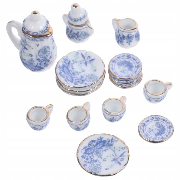 Miniatuur keramische poppenhuisset - decoratief theeservies