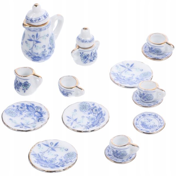 Miniatuur keramische poppenhuisset - decoratief theeservies