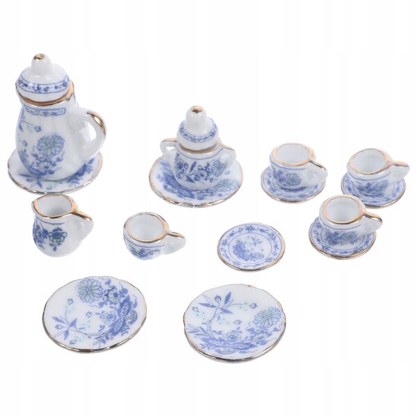 Miniatuur keramische poppenhuisset - decoratief theeservies