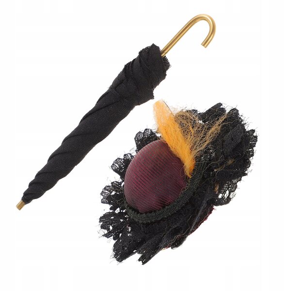 Mini ombrello e cappello decorativi in legno per casa delle bambole neri