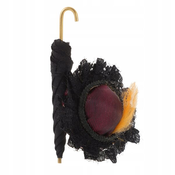 Mini ombrello e cappello decorativi in legno per casa delle bambole neri