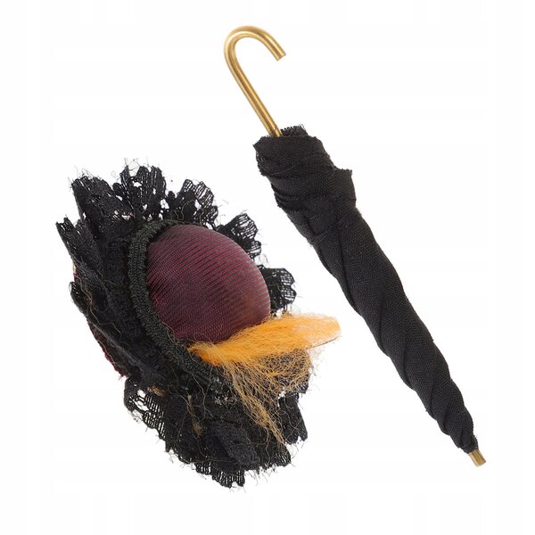Mini ombrello e cappello decorativi in legno per casa delle bambole neri