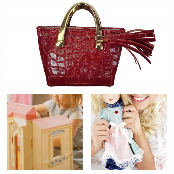 Miniatura borsa rossa in pelle PU per bambole e action figures scala 1:6