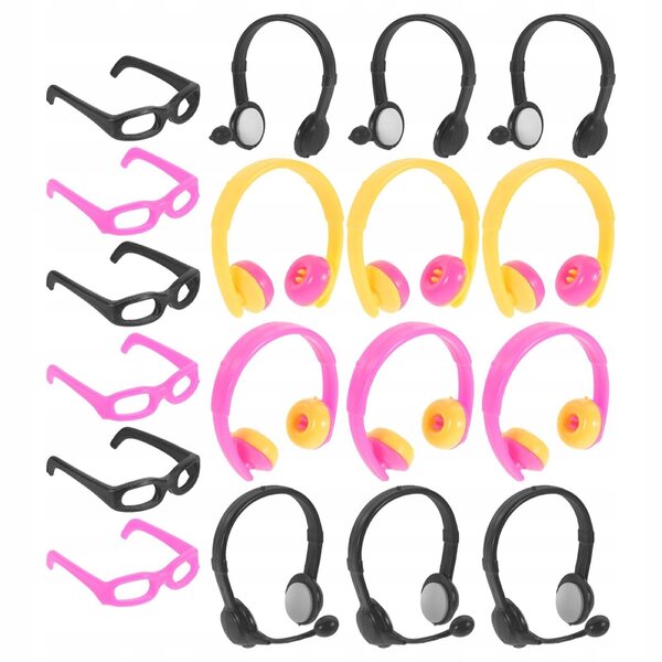 Mini-koptelefoon en brilset voor poppen - kleurrijke plastic accessoires