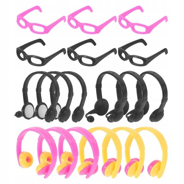 Mini-koptelefoon en brilset voor poppen - kleurrijke plastic accessoires