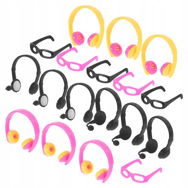 Mini-koptelefoon en brilset voor poppen - kleurrijke plastic accessoires