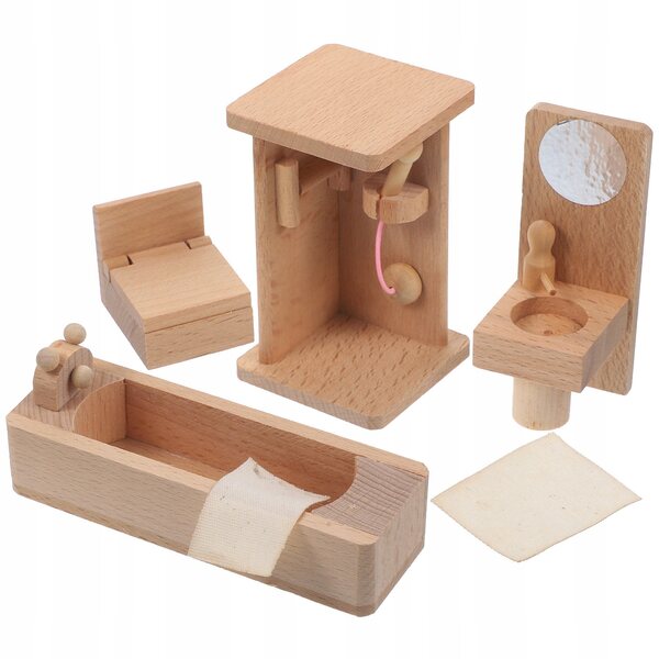 Miniatur-Holzmöbel-Set für Puppenhaus-Badezimmer, Beige, 13 x 10 x 6 cm