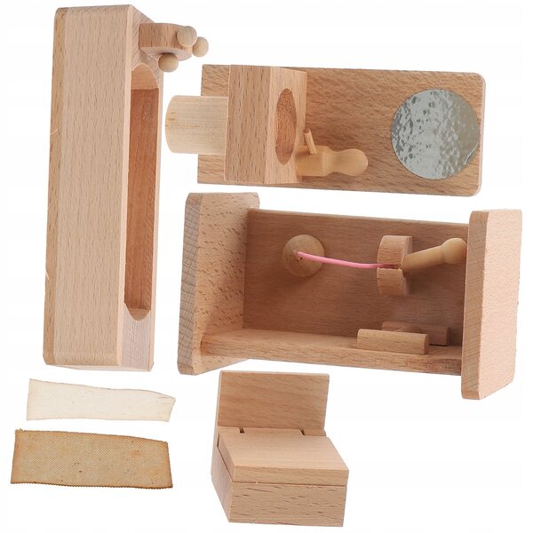 Miniatuur Houten Meubelset voor Poppenhuis Badkamer Beige 13x10x6 cm