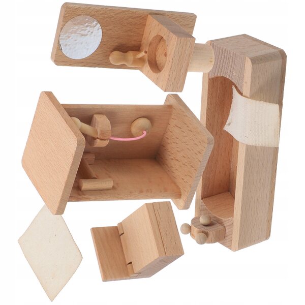 Miniatuur Houten Meubelset voor Poppenhuis Badkamer Beige 13x10x6 cm