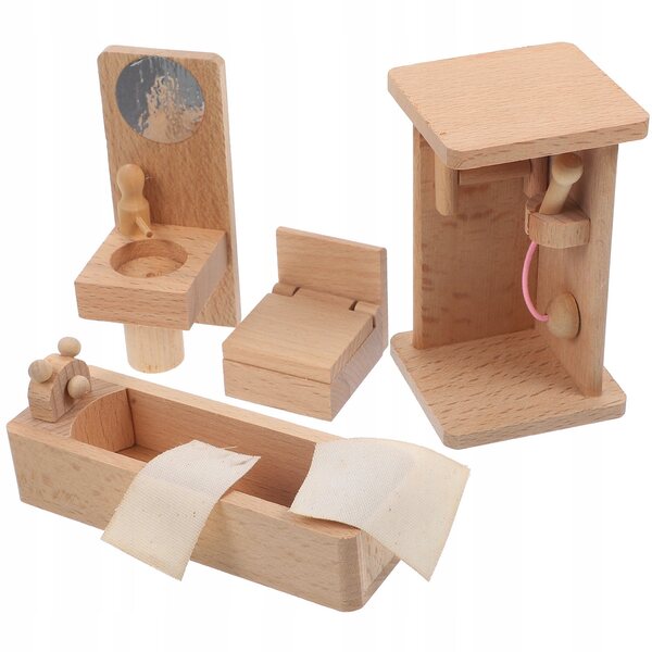 Miniatuur Houten Meubelset voor Poppenhuis Badkamer Beige 13x10x6 cm