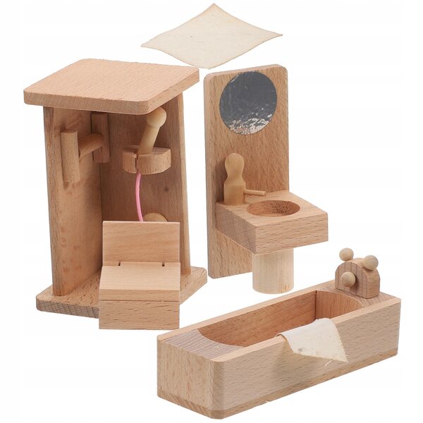 Miniatuur Houten Meubelset voor Poppenhuis Badkamer Beige 13x10x6 cm